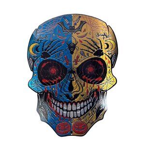 Skull Wind Spinner Hanging Metal Ornament Multicolor 12" Spooky Halloween New